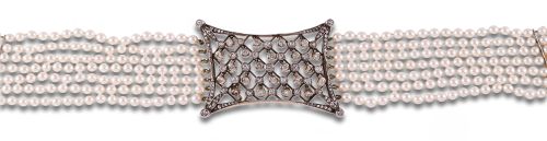 COLLIER DE CHIEN DE PERLAS CON CENTRO DE ORO Y PLATA CON DI