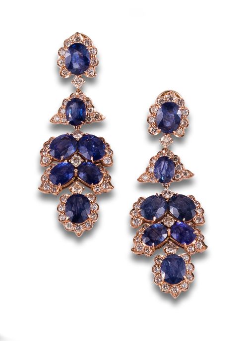 LONG DIAMOND AND SAPPHIRE EARRINGS IN ROSE GOLD