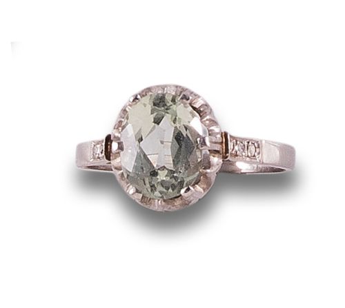 PLATINUM RING WITH PRAXIOLITE AND DIAMONDS