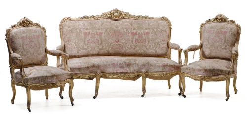 Canape and two Louis XV style armchairs, France, 19th centu
