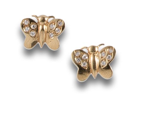 PENDIENTES MARIPOSAS DE DIAMANTES, EN ORO AMARILLO