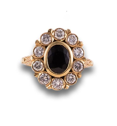 SAPPHIRE AND DIAMONDS ROSE RING IN YELLOW GOLD