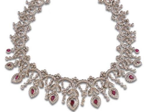 GARGANTILLA EN ORO BLANCO CON DIAMANTES Y RUBÍES