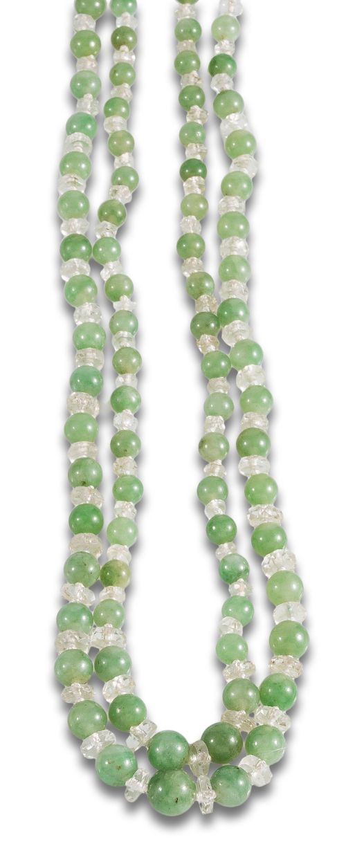 COLLAR DE DOS HILOS DE JADE NATURAL, VIDRIOS CON CIERRE DE
