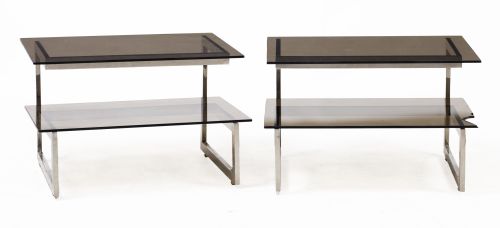 Pair of metal and smoked glass tables, possibly Loewe, 1980