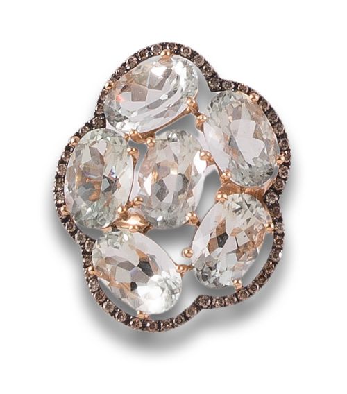 CARBERONIA GOLD RING WITH PRASIOLITES AND FANCY BROWN DIAMO