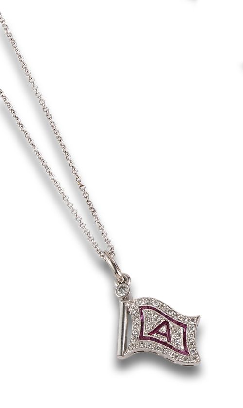 CADENA CON COLGANTE EN ORO Y RUBÍES CON INICIAL A