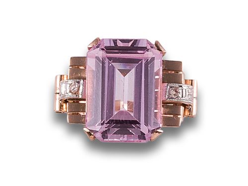 SORTIJA, CHEVALIER, AÑOS 40, DE ROSA DE FRANCIA Y DIAMANTES