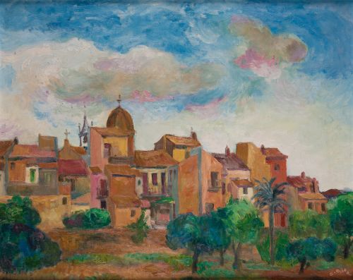 LUIS GARCÍA OCHOA, "Pueblo", Óleo sobre lienzo