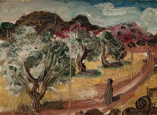 CIRILO MARTÍNEZ NOVILLO, "Olivos", 1951, Óleo sobre tabla