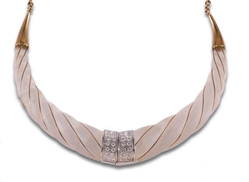 GARGANTILLA, AÑOS 80, DE DIAMANTES, CRISTAL DE ROCA, EN ORO