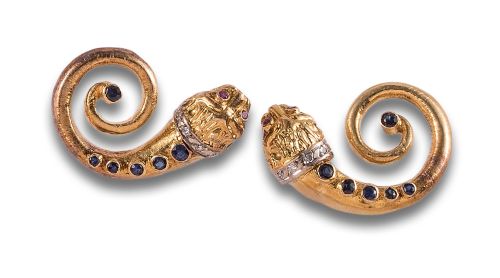 PENDIENTES ZOLOTAS QUIMERA EN ORO AMARILLO, DIAMANTES, ZAFI