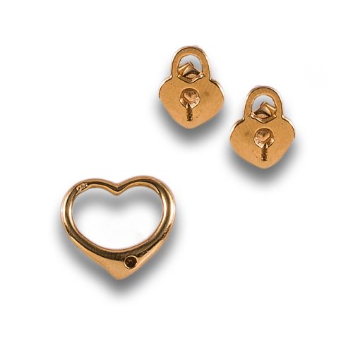 PENDIENTES Y COLGANTE CORAZÓN EN ORO Y DIAMANTE