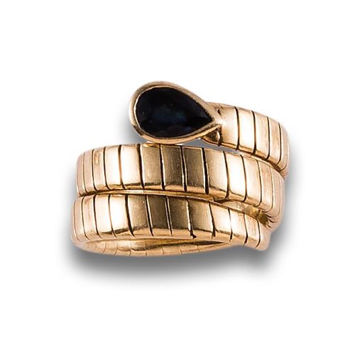 SORTIJA TUBO GAS DE ORO AMARILLO Y ZAFIRO