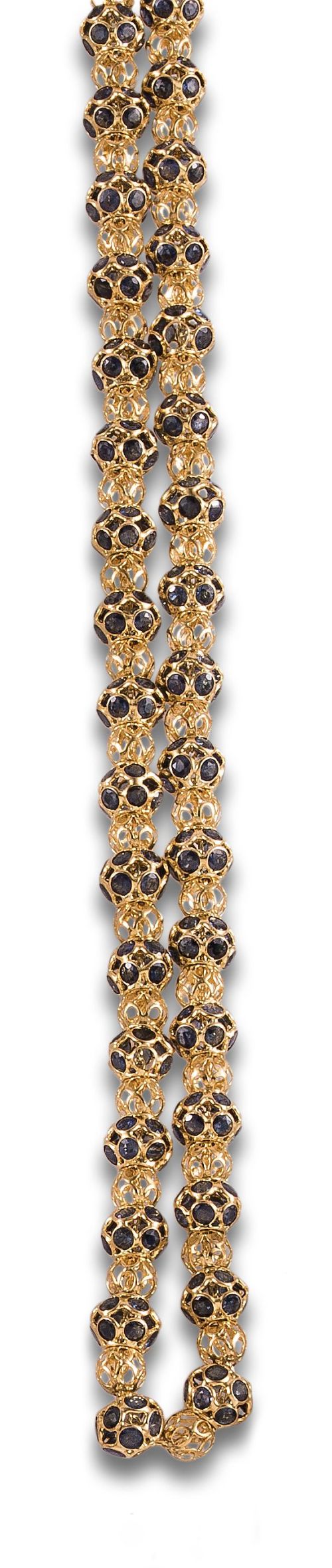 COLLAR CALADO LARGO DE ORO AMARILLO Y ZAFIROS