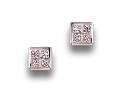 PENDIENTES DE DIAMANTES, EN ORO BLANCO