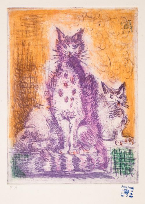 PEDRO  FLORES, "Gato", Grabado sobre papel 