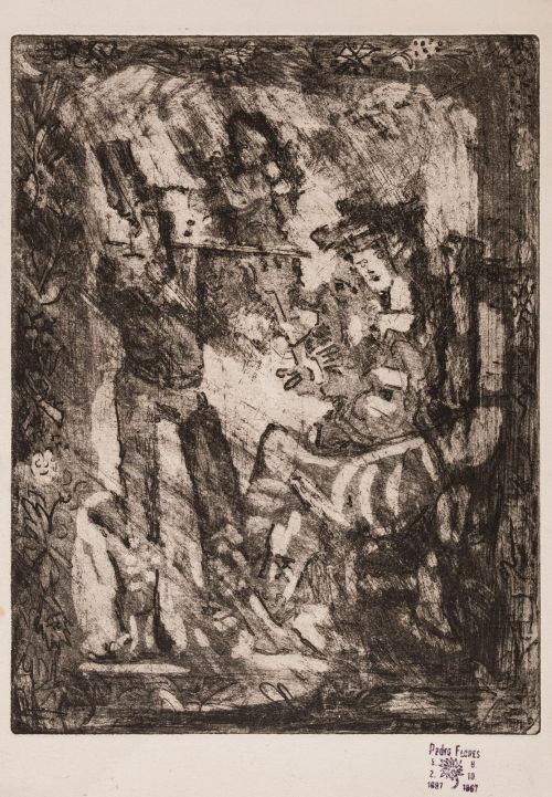 PEDRO  FLORES, "Músicos", Grabado sobre papel