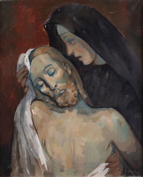 PEDRO PRUNA, "Llanto por el Cristo muerto", 1953, Óleo sobr