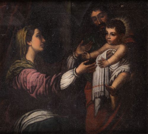 ÁNGEL LARROQUE Y ECHEVARRÍA, "Sagrada familia", Óleo sobre