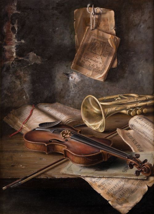 JOSE SANCHO GONZALEZ, "Instrumentos musicales", Óleo sobre