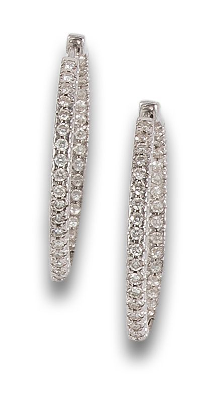 PENDIENTES CRIOLLAS DE DIAMANTES, EN ORO BLANCO