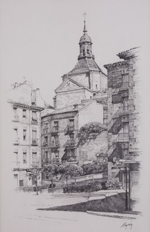 CARLOS RINCÓN, “Plaza de la Cruz Verde, Madrid”, Grafito so