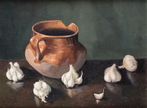 ESCUELA ESPAÑOLA, "Pareja de bodegone", 1966, Óleos sobr