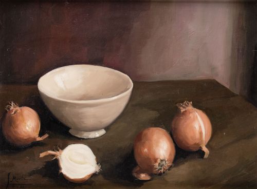 ESCUELA ESPAÑOLA, "Pareja de bodegone", 1966, Óleos sobr