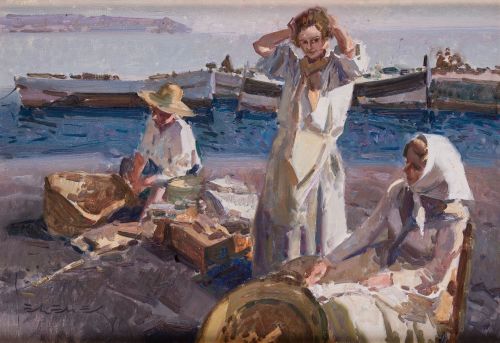EUSTAQUIO SEGRELLES, “Pescadores valencianos”, 1986, Óleo s