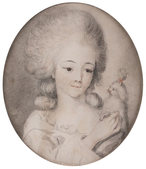 FRENCH SCHOOL (18TH CENTURY) "Portrait of a Lady with a Dog