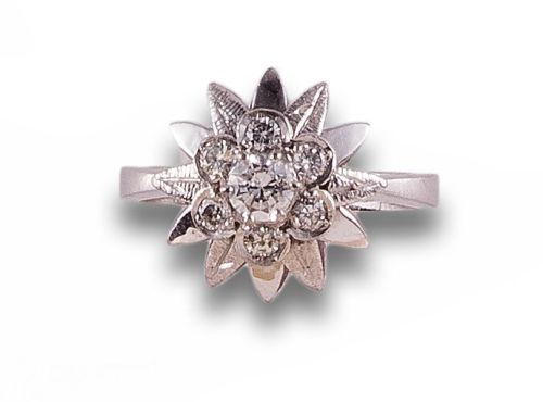 Diamond Rosette Ring, in White Gold