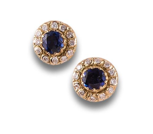 PENDIENTES EN ORO CON ZAFIROS Y DIAMANTES