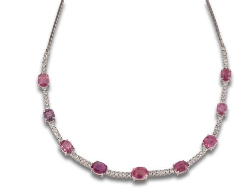PINK SAPPHIRE AND PADPARADSCHA DIAMOND NECKLACE IN WHITE GO