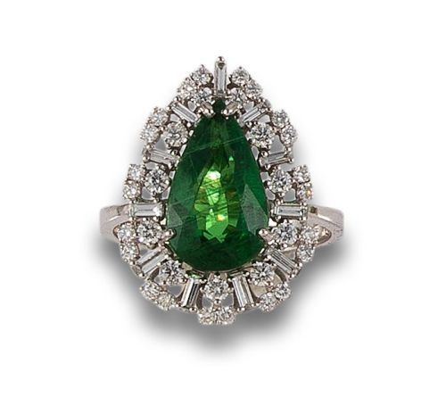 Tsavorite and Diamond Rosette Ring, in White Gold