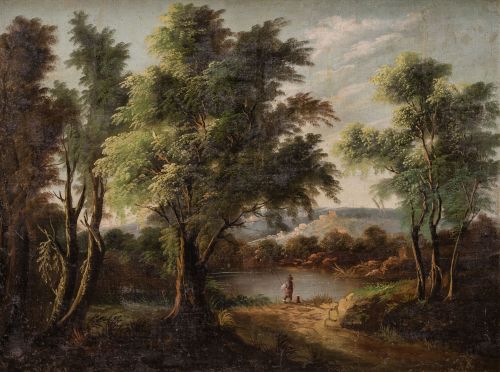 ANDALUSIAN SCHOOL (19th-20th century) "Landscape with fishe