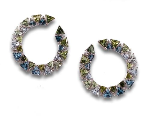 PENDIENTES CIRCULARES DE DIAMANTES, TOPACIOS, AGUAMARINAS Y