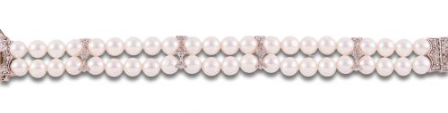 PULSERA DE PERLAS, DIAMANTES Y RUBÍ, EN ORO Y PLATA