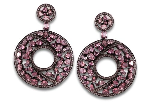 PENDIENTES LARGOS DE DIAMANTES Y TURMALINAS, EN PLATA