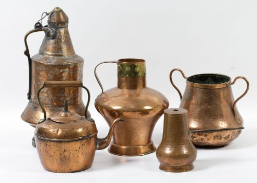 Lote de cinco piezas de cobre, España, pps.S.XX