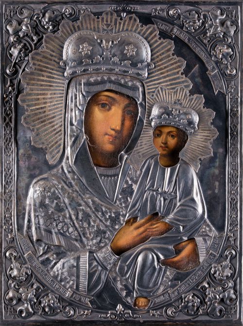 ESCUELA RUSA, "Virgen con el niño", Temple sobre tabla baj