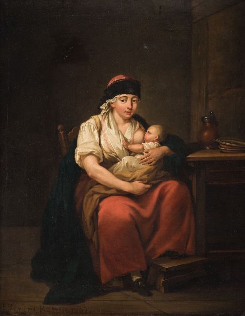  ESCUELA ITALIANA, "Maternidad", Óleo sobre lienzo