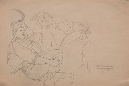 BENJAMÍN PALENCIA, "Jovenes descansando", 1920, Grafito sob