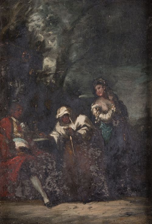 EUGENIO LUCAS VELÁZQUEZ, "Galanteos en las Cruces de Mayo"