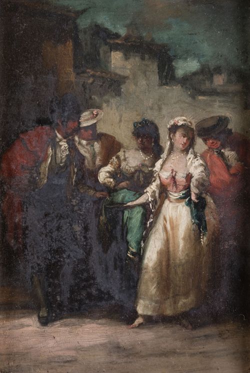 EUGENIO LUCAS VELÁZQUEZ, "Galanteos en las Cruces de Mayo"