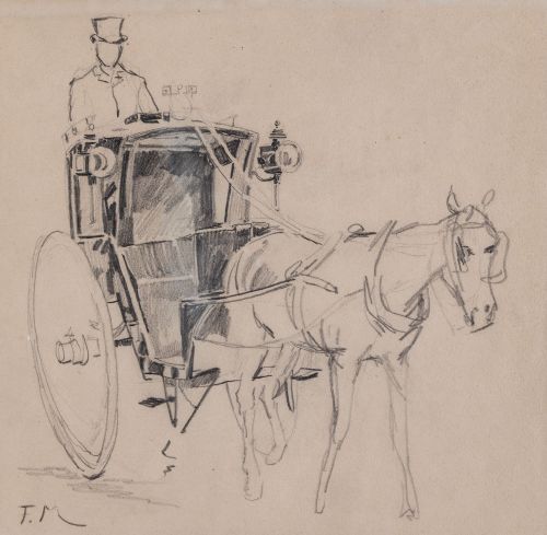 FRANCISCO MIRALLES Y GALUP, "Carruaje con cochero", Grafito