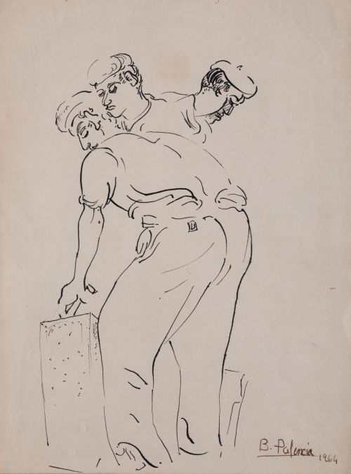 BENJAMÍN PALENCIA, "Estibadores", 1964, Tintas sobre papel 