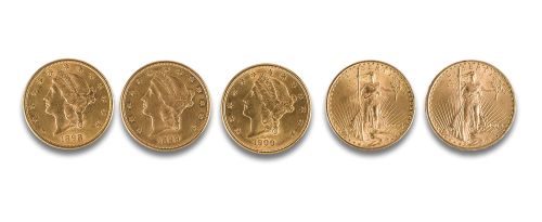 5 MONEDAS DE 20$ ESTADOS UNIDOS DE AMÉRICA EN ORO AMARILLO