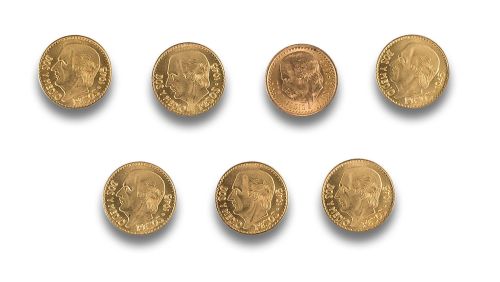 7 MONEDAS DE 2,5 PESOS MEXICANOS EN ORO AMARILLO
