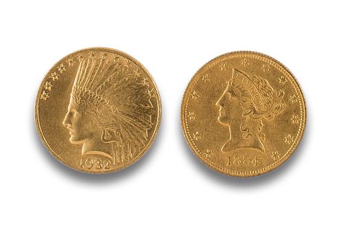 2 MONEDAS DE 10 $ ESTADOS UNIDOS DE AMÉRICA EN ORO AMARILLO